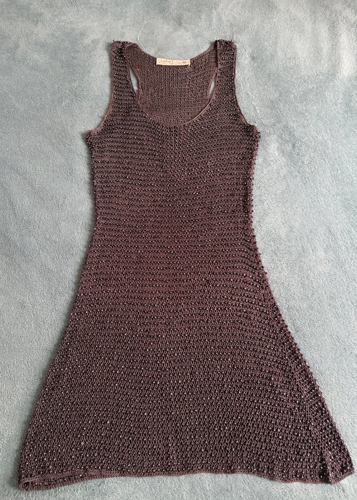 Label Lab Brown Beaded Mesh Midi Dress