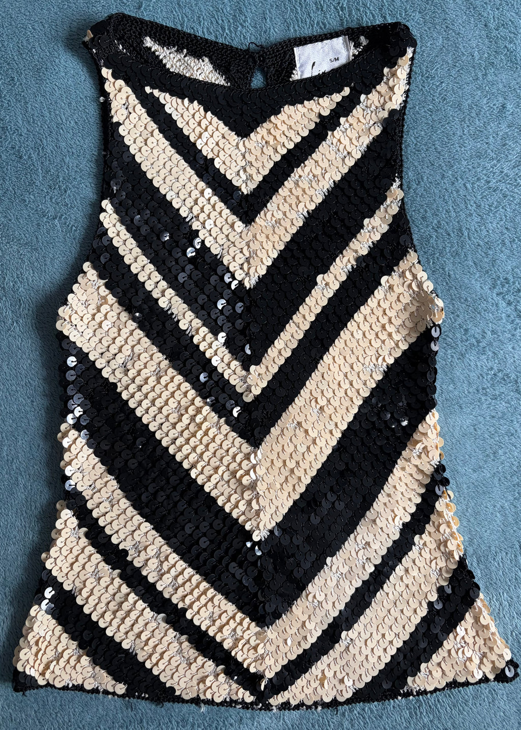Lipsy Black & Beige Sequin Top